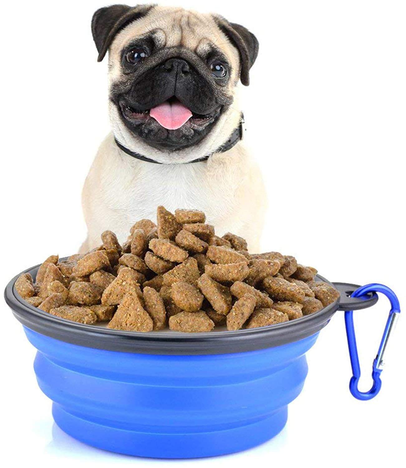 Qpets Collapsible Silicone Dog Bowl, Foldable Expandable Cup Dish for Pet Cat Food Water Feeding, Portable Travel Bowl with a Free Hook - Blue Qpets Collapsible Silicone Dog Bowl, Foldable Expandable Cup Dish for Pet Cat Food Water Feeding, Portable Travel Bowl with a Free Hook - Blue